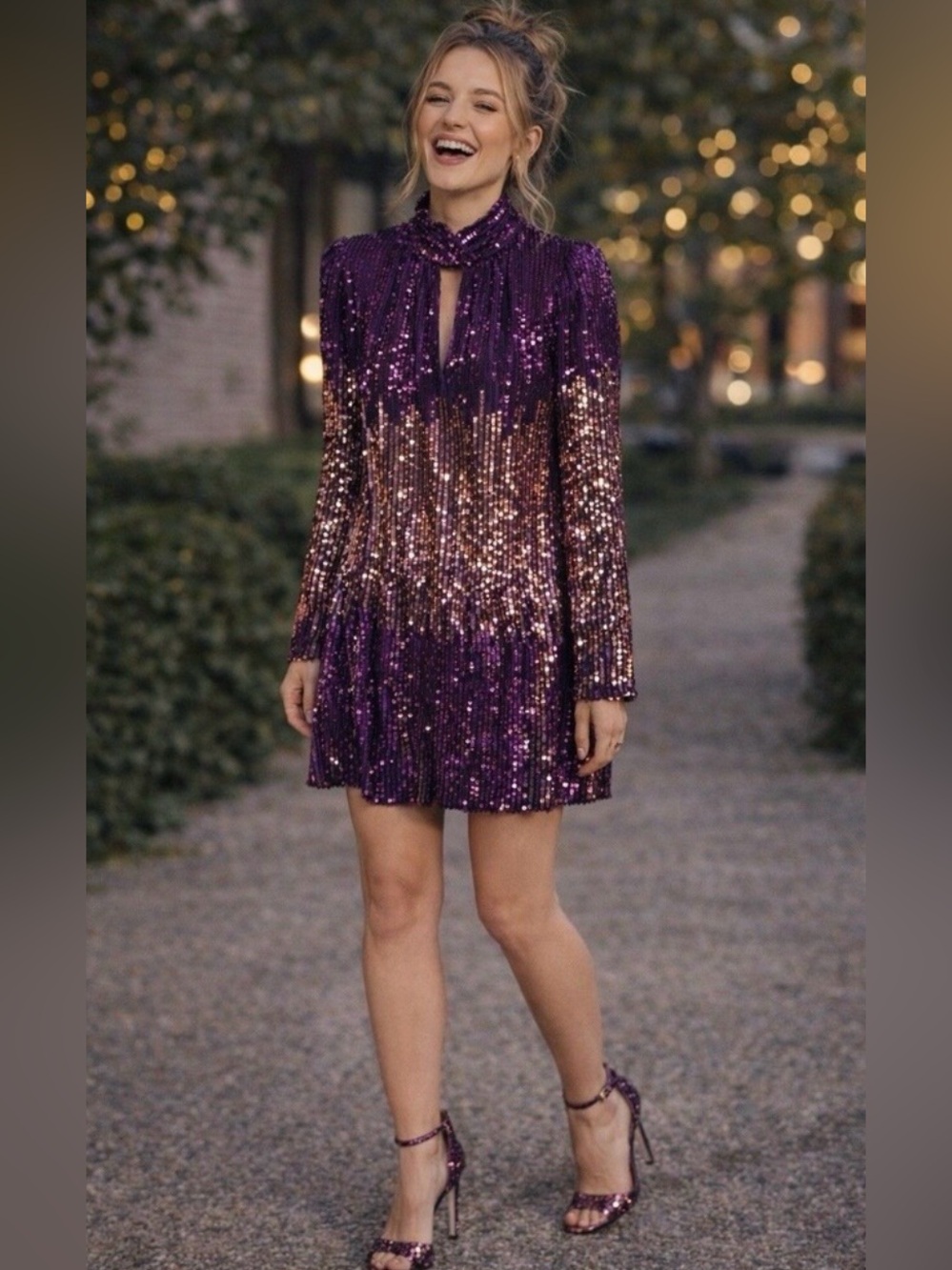kate spade Purple and Gold Ombré Sequin Mini Dress Sz 8